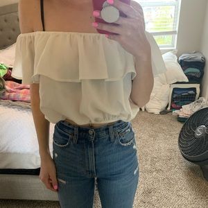 White cropped off the shoulder top